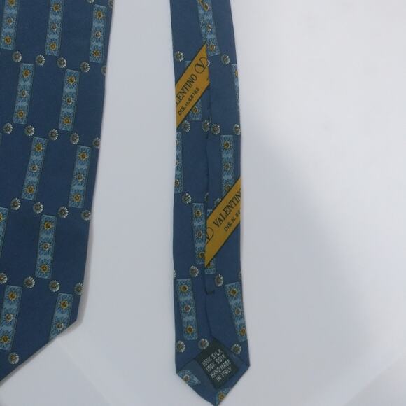 Valentino  Cravatte Blue SIlk Tie Floral Pattern Daisy Sunflower - Picture 4 of 8